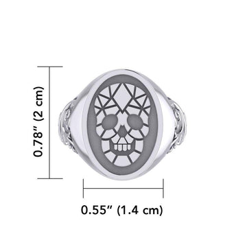 Geometric Pirate Skull Silver Signet Men Ring TRI1965 - Jewelry